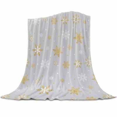 Christmas Throw Blanket Flannel Blankets Cozy Soft Warm Fleece Blankets, Christmas Gold and White Snowflake Grey Fleece Blanket Decorative Throw Blankets for Couch Bed Sofa Dorm, 30x40 inch