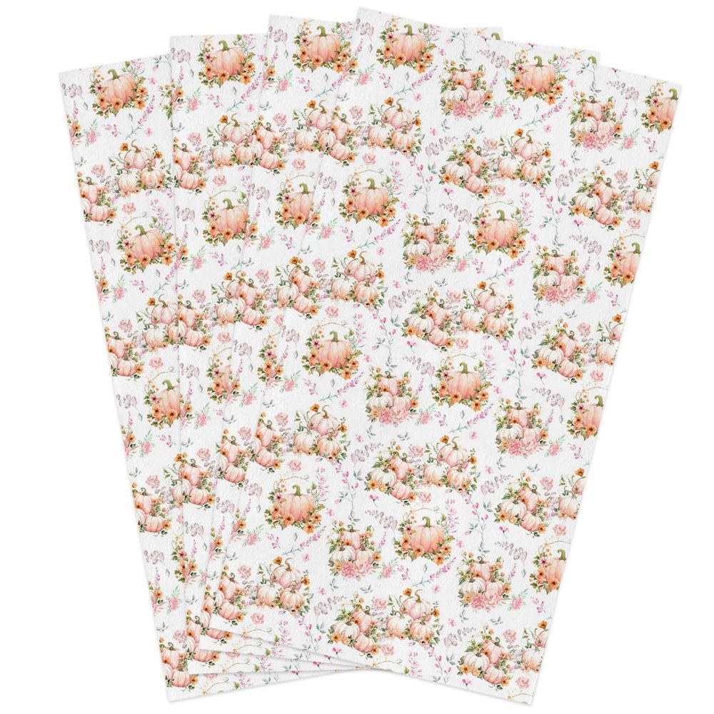 SODIKA Towels Dish Towels Super Absorbent Linen Kitchen Towels, Soft Reusable Cleaning Bar and Tea Towels Set Autumn Pumpkin Eucalyptus Leaves 4 Pack 18" x 28"