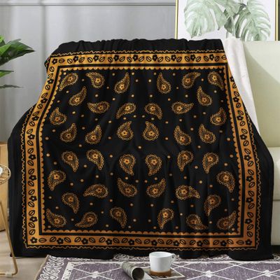 zcwl Black and Gold Bandana Blanket King Size, Fleece Throw Blanket for Couch Bed Sofa, Paisley Blankets and Throws, Super Soft Cozy Fuzzy Plush Flannel Blanket, 108x90, Bandana Bedroom Set & Decor