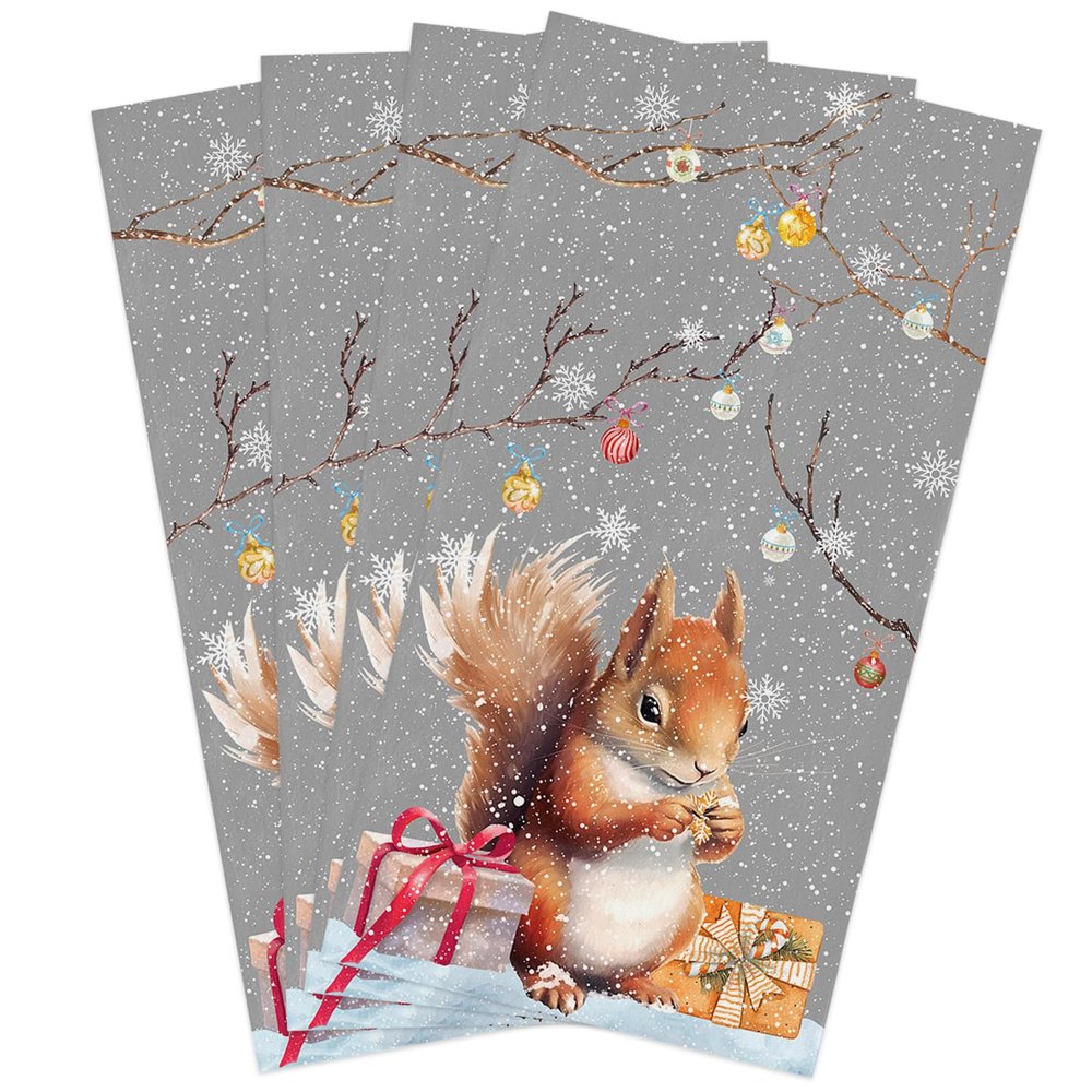 SODIKA Towels Dish Towels Super Absorbent Linen Kitchen Towels, Soft Reusable Cleaning Bar and Tea Towels Set Merry Christmas Tree Cute Squirrel Winter Xmas Decor 4 Pack 18" x 28"
