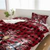3 Piece Bedding Set,Christmas Snowman Snowflakes Branches Breathable Duvet Cover Super Soft Pillow Shams,Red Black Buffalo Plaid Washable Bed Sets All Seasons for Bedroom Dorm California King view 2