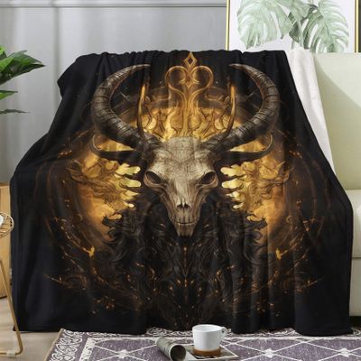 zcwl Satanic Blanket Twin Size, Fleece Throw Blanket for Couch Bed Sofa, Gothic Goat Skull Patterned Blankets and Throws, Super Soft Cozy Fuzzy Plush Flannel Blanket, 60x80, Decor & Gift