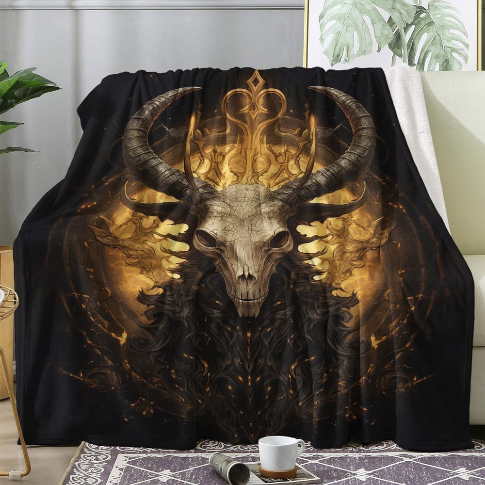 zcwl Satanic Blanket Twin Size, Fleece Throw Blanket for Couch Bed Sofa, Gothic Goat Skull Patterned Blankets and Throws, Super Soft Cozy Fuzzy Plush Flannel Blanket, 60x80, Decor & Gift