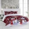 3 Piece Bedding Set,Christmas Snowman Snowflakes Branches Breathable Duvet Cover Super Soft Pillow Shams,Red Black Buffalo Plaid Washable Bed Sets All Seasons for Bedroom Dorm Hotel RV Full view 3