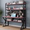 FAANAS Computer Desk with Storage Shelves & Pegboard, Solid Wood Writing Desk Large Study Writing Workstation Table Modern Home Office Desk(47" W x 69" H x 23.6" D, Pink & Black) view 1