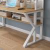 FAANAS Computer Desk with Storage Shelves & Pegboard, Solid Wood Writing Desk Large Study Writing Workstation Table Modern Home Office Desk(47" W x 69" H x 23.6" D, Pink & Black) view 3