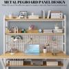 FAANAS Computer Desk with Storage Shelves & Pegboard, Solid Wood Writing Desk Large Study Writing Workstation Table Modern Home Office Desk(47" W x 69" H x 23.6" D, Pink & Black) view 4