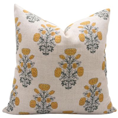 Fabritual Handcraft Block Print 20X20 Throw Thick Linen Invisiable Zipper Pillowcase Cushion Cover Fall Decoration, for Sofa, Couch, Home Dcor, Balcony, Farmhouse, Swedesh, Mustard