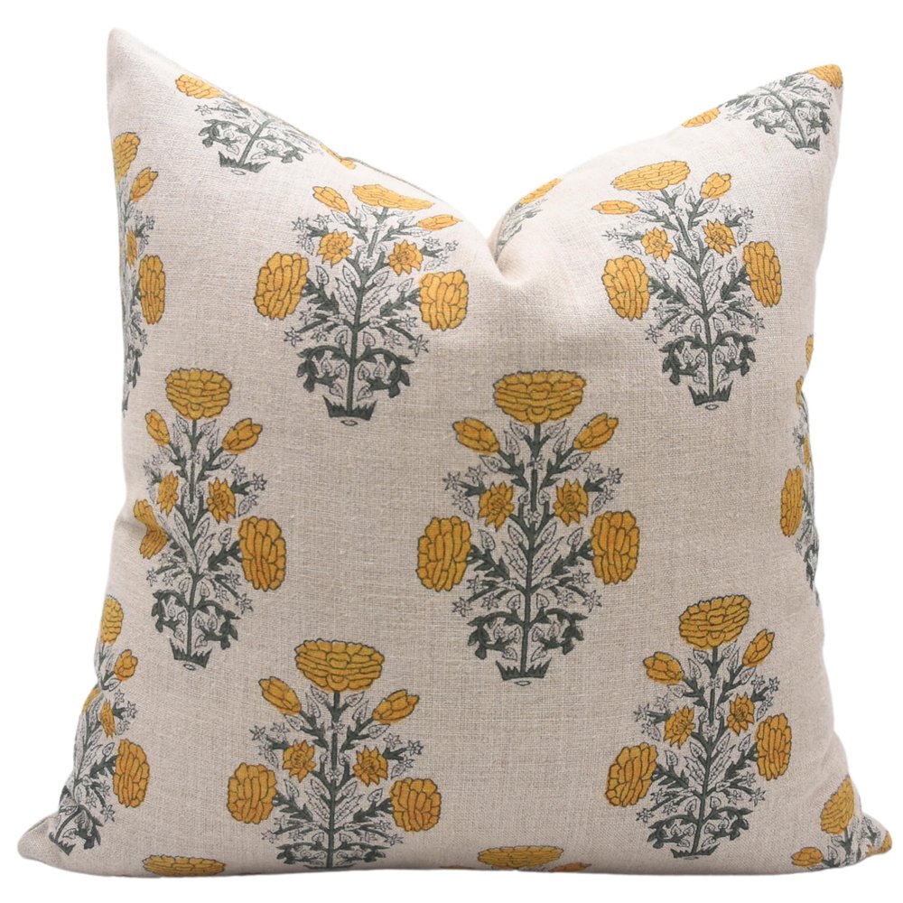 Fabritual Handcraft Block Print 20X20 Throw Thick Linen Invisiable Zipper Pillowcase Cushion Cover Fall Decoration, for Sofa, Couch, Home Dcor, Balcony, Farmhouse, Swedesh, Mustard