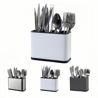 LIBODOUR Utensil Holder,Stainless Steel Caddy Counter,Spoon holder,4 Compartments Silverware Caddy,Capacity Flatware Spoon Fork Tool Cutlery HolderWhite