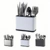 LIBODOUR Utensil Holder,Stainless Steel Caddy Counter,Spoon holder,4 Compartments Silverware Caddy,Capacity Flatware Spoon Fork Tool Cutlery HolderWhite view 1