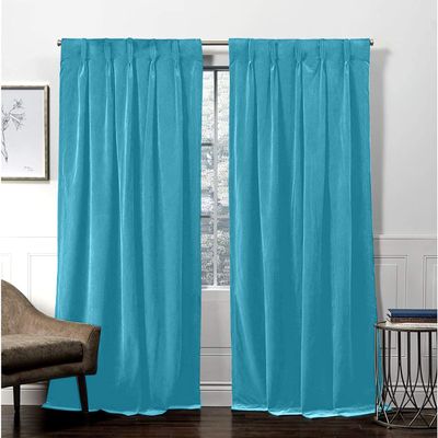 Aqua Blue Pinch Pleated Drapes Thermal Insulated Room Darkening Velvet Drapes Window Treatment Panels for Traverse Rods Living Room, Bedroom, Patio Door, Room Divider, Office L120