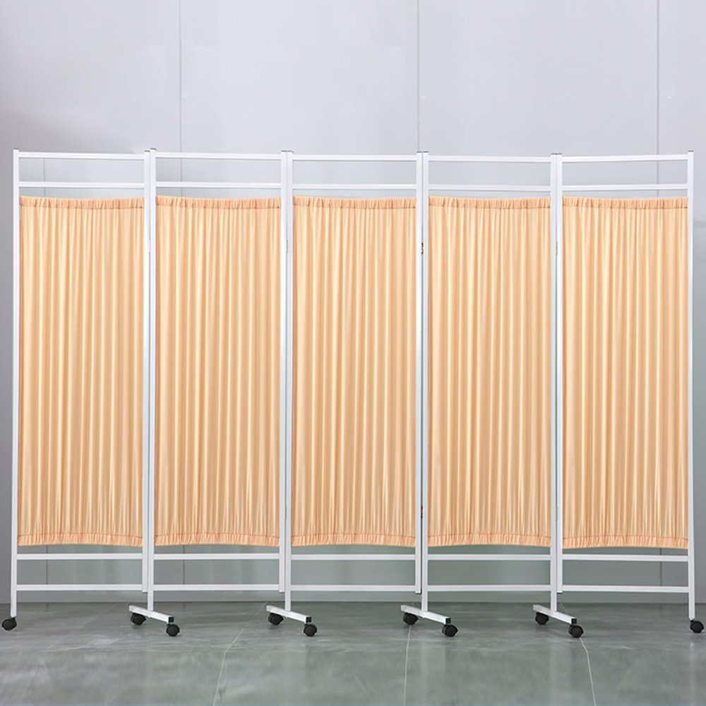 ZJKXJH Folding Room Divider 3 4 5 6 Panel, Movable Hospital Partitions Privacy Screen with Wheels, Freestanding Separation Dividers Wall for Beauty Salons, Office (Color : Yellow, Size : 5 Panel)