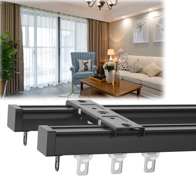 Curtain Double Tracks, Aluminium Alloy Straight Track Curtain Track, Hospital Ceiling Track For Curtains, For Bedroom Living Room Windows,Ceiling/Wall Mount Curtain Rail System ( Color : Black , Size