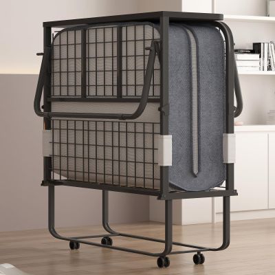 PUREMIND Folding Bed with Mattress for Adults - 75" x 46" Twin Size Sturdy Metal Frame, Portable Rollaway Guest Bed with Dust Cover - Space-Saving Foldable Design for Easy Storage
