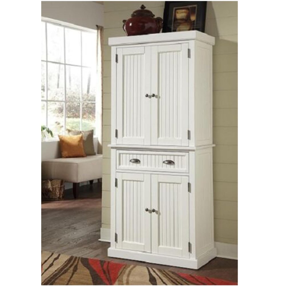Saranya 18 Shop New White Antique Tall Storage Cabinet Closet Distressed Solid Wood Compartment Pantry Shelves Furniture Freestanding Cupboard Living Room Kitchen Home 30" L x 16" Wx 71.5" H of Set