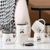 drius Cute black and white panda mug ceramic coffee cup with lid spoon large capacity couple water cup view 1