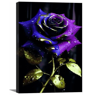 VOCBAN Colorful Wall Art Blue Purple Roses Wall Posters Aesthetic,Paintings Apartment Decor Aesthetic,Bathroom Decor Wall Art,Bedroom Decor-16x24in Framed