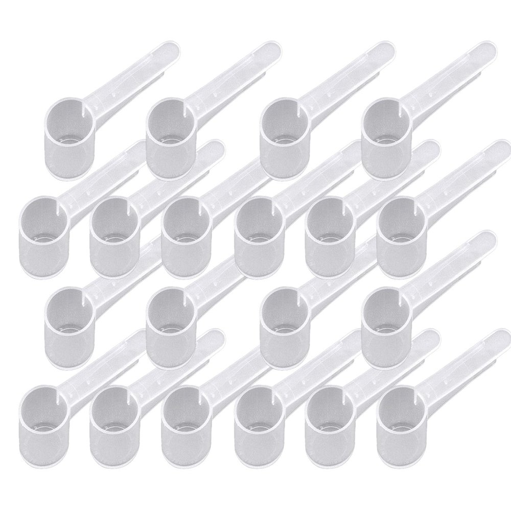 8.5 mL Plastic Measuring Packaging Scoop (= 8.5 cc/ = 1.7 teaspoon/ = 0.6 Tablespoon/ = 0.3 fl oz), Medium Handle - to Measure and Dispense Spices, Granules, Powders, for Seeds Packing (20)