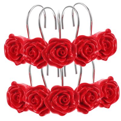IMIKEYA Bathroom Shower Curtain Hooks 12pcs Rose Design Hangers Quick Install Elegant Decor