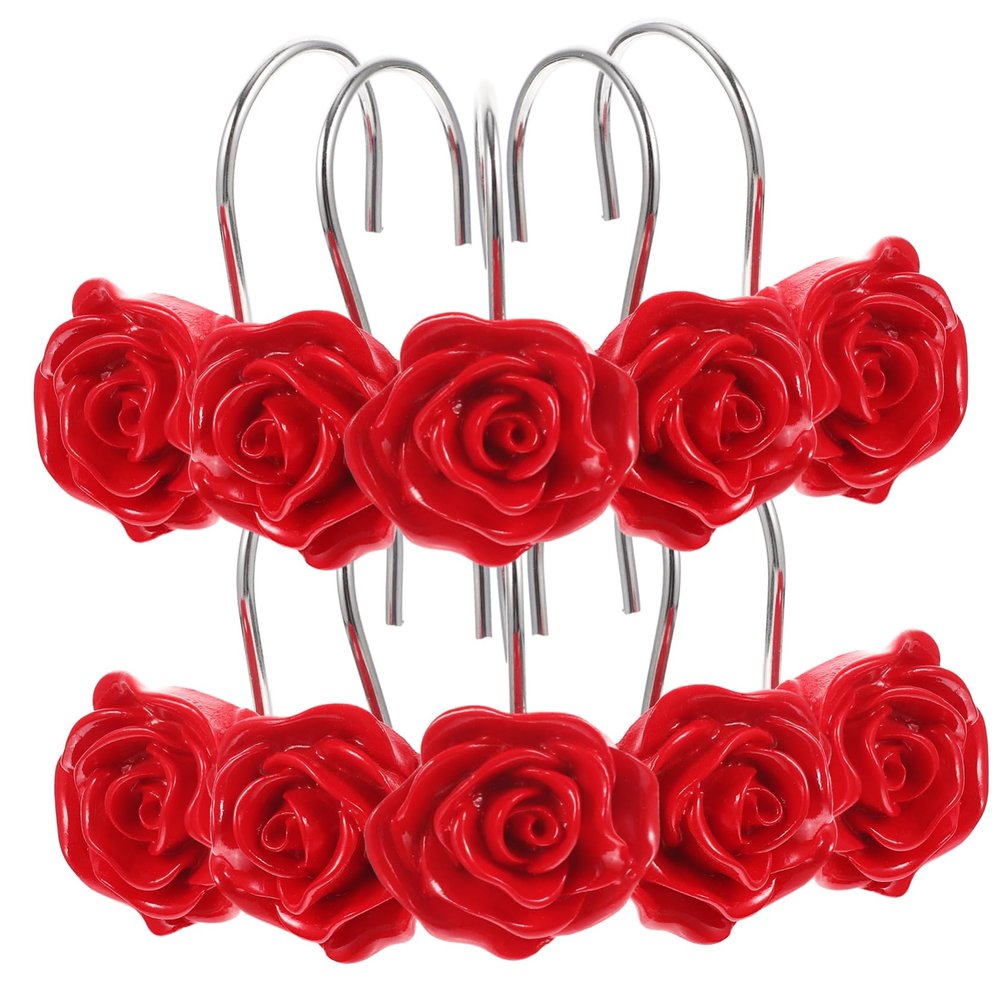 IMIKEYA Bathroom Shower Curtain Hooks 12pcs Rose Design Hangers Quick Install Elegant Decor