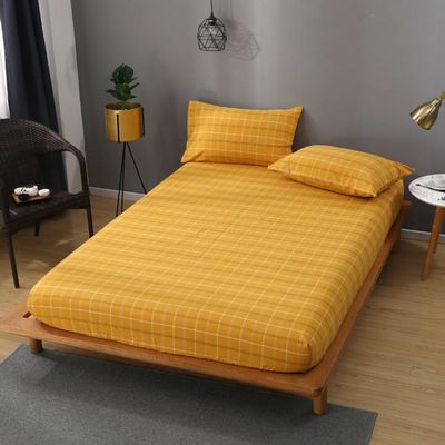 Cotton Bed Sheet Soft Comfortable Mattress Protector Cover Plaid 140x200 160x200 180x200 19 Sizes,Yellow,140x200x25cm