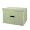Valease Large Linen Fabric Foldable Storage Bins with Removable Lid and Handles, Washable Storage Box Organizer Containers Baskets Cube with Cover for Bedroom,Office(Green, XXL) view 1
