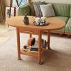 living room table 2-Tier Mobile Solid Wood Coffee Table Side Table End Table with Rolling Wheels, Foldable Dinning Table Center Table with Storage Shelf and Drawer for Living Room, Dining Room, Bedroo view 2