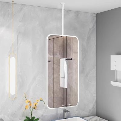 Yopappol Ceiling Hanging Mirror with White Metal Frame adn Boom - Boom can be Customized, Bathroom Vanity Makeup Mirror for Home or Hotel, Wall Decorative Mirrors (Size : 50cmx70cm)