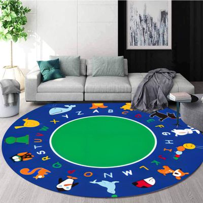 Round Kids Rug, 3ft, Cartoon Animal Print RugColorful Letters ABC RugPreschool Classroom Rugfor Children's Room Carpet, Indoor Non-Slip Washable Rugs