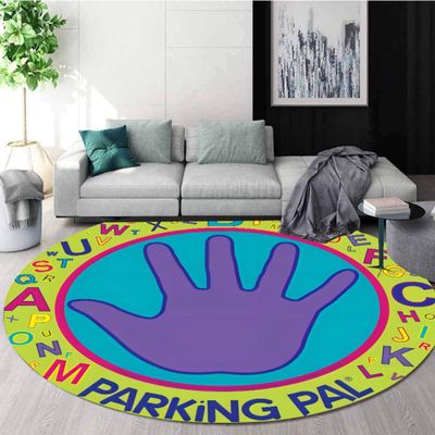 Round Kids Rug, 5ft, Nursery Handprint RugColorful Letters ABC RugPreschool Classroom Rugfor Children's Room Carpet, Indoor Non-Slip Washable Rugs