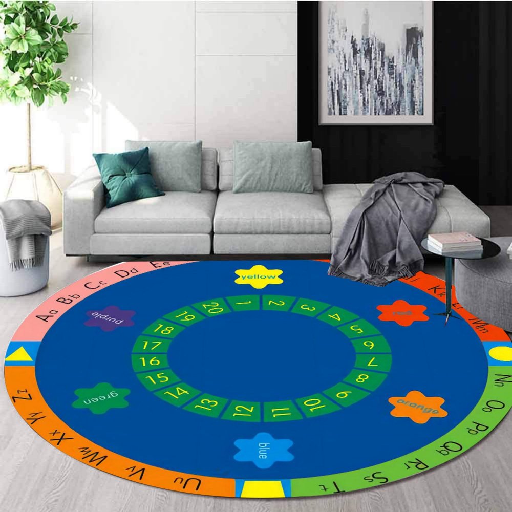 Kids Playroom Rug, 3ft, Ruond Cartoon Numbers Shapes Alphabet ABC RugPreschool Nursery Classroom Rugfor Children's Room Carpet, Indoor Non-Slip Washable Rugs