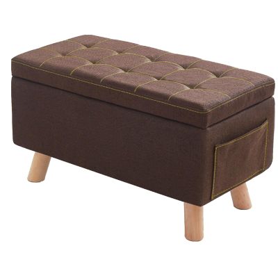Junpllvic Large Storage Footstool Pouffes Chair with Lids with Stable 4 Wooden Legs Change Shoes Stool for Bedroom Living Room Entryway Study Hallway (Linen, 60x30x34cm) (Color : Brown)