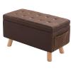 Junpllvic Large Storage Footstool Pouffes Chair with Lids with Stable 4 Wooden Legs Change Shoes Stool for Bedroom Living Room Entryway Study Hallway (Linen, 60x30x34cm) (Color : Brown) view 1