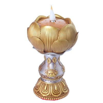 1pc 18.5cm LED Electric Lotus Butter Lamp Buddha Tibetan Buddhist Candle Holder