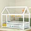 Bellemave Twin Size House Floor Bed,Wooden Montessori Bed with Fence and Roof for Kids,Twin Bed Frame for Boys,Girls(Twin,White) view 1