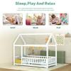Bellemave Twin Size House Floor Bed,Wooden Montessori Bed with Fence and Roof for Kids,Twin Bed Frame for Boys,Girls(Twin,White) view 3