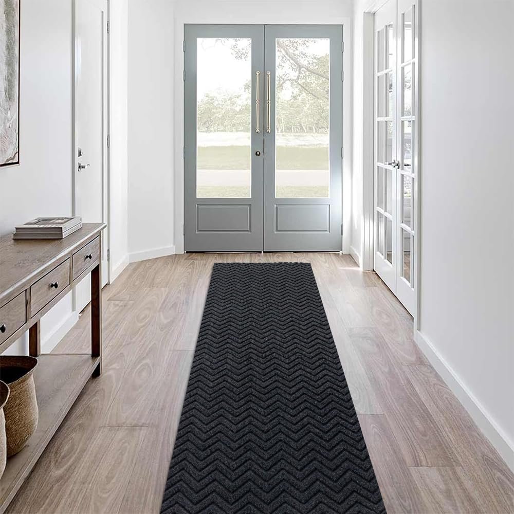LITA Customized Size Hallway Runner Rug with Rubber Backing, Backed Non-Slip Waterproof, Washable Outdoor Indoor Carpet for Floor, Entryway, Kitchen, Laundry, Balcony, Garage, Gray Triangle, 3' x 78'
