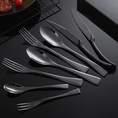 48 PCS Black Silverware Set with Steak Knives Flatware Cutlery Set for 618/8 Food-Grade Stainless Steel include Dinner knives Forks Spoons Teaspoons Home Kitchen Halloween Essentials Christmas