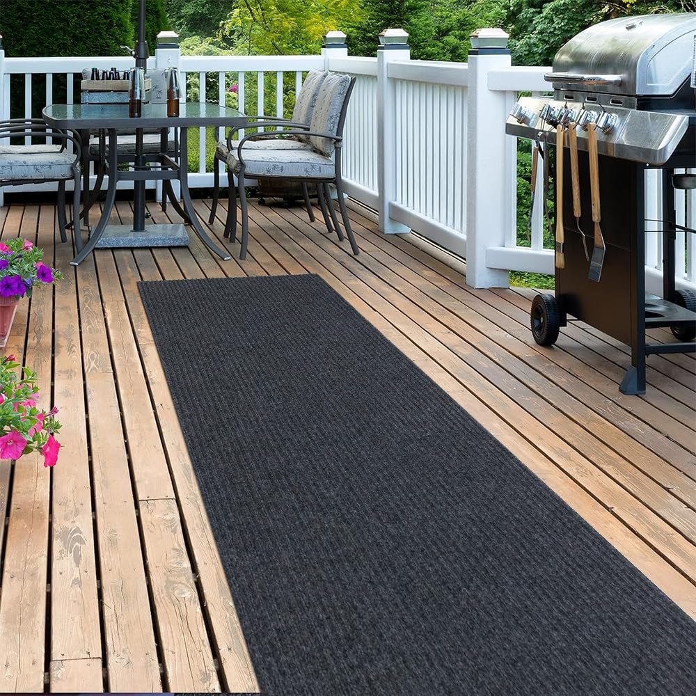 LITA Hallway Runner Rug Double Gray Stripe with PVC Backing, Non-Slip Waterproof, Washable Outdoor Indoor Carpet for Floor, Entryway, Kitchen, Laundry, Balcony, Garage, 1' x 78'