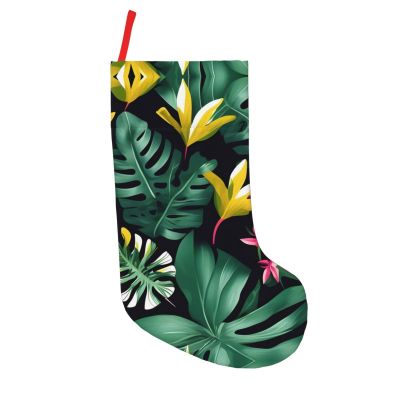 BrUgui Fun and Durable Christmas Stocking with Hanging Strap - Festive Holiday Decor and Gift Bag Accessory Hawaiian Tropical Leaves Flower