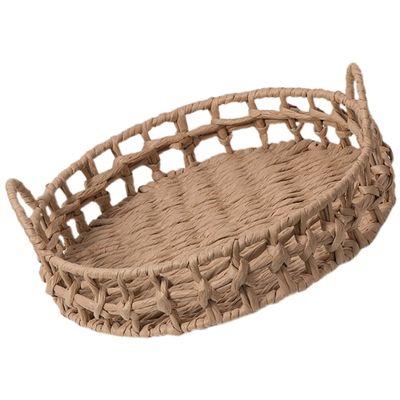 Alipis Woven Basket Organizer for Kitchen Dining Handmade Paper Rope Fruit Basket Handles for Serving Bread Snacks Sundries Practical Storage for Home Restaurant