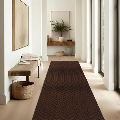 Runner Rug Carpet Runners, Indoor/Outdoor Hallway Custom Sizes Kitchen Entryway Bedroom Area Rugs with Natural Non-Slip Waterproof Rubber Backing, Garage Mat, Brown Triangle, 1' x 10'