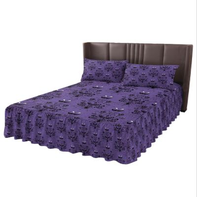 Full Bed Skirts Ruffled 2 Piece Set with Pillow Shams, Halloween Haunted Ghost House Mansion Spider Luxury Ruffle Skirt Bedspread Classic Sheet with Pillowcases Bedding Sets