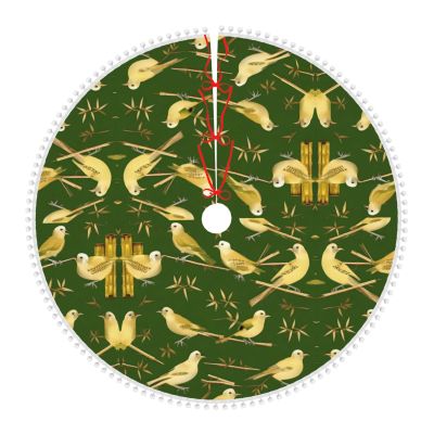 Christmas Tree Skirt - Vibrant & Durable, Protects Floors - Ideal for Christmas, Halloween, and Cosplay Bamboo Bird Pattern