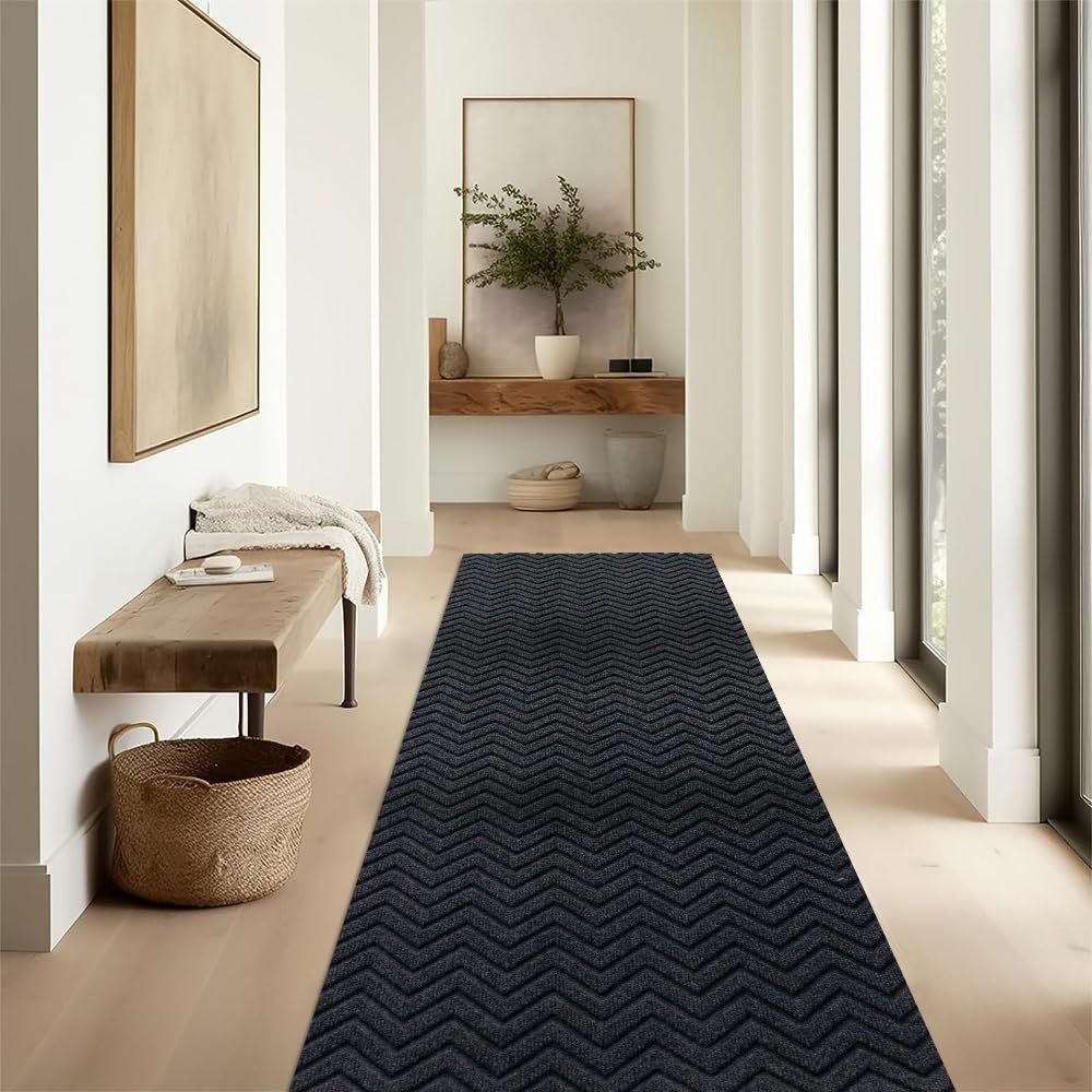 Runner Rug Carpet Runners, Indoor/Outdoor Hallway Custom Sizes Kitchen Entryway Bedroom Area Rugs with Natural Non-Slip Waterproof Rubber Backing, Garage Mat, Gray Triangle, 2' x 26'