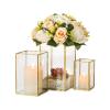 Glass Hurricane Candle Holder Large - Hewory 3pcs Gold Rectangle Flower Holders Centerpiece for Table, Tall Floor Square Pillar Candle Lantern for Wedding, Anniversary, Party, Fireplace, Dining Room view 1