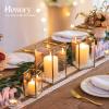 Glass Hurricane Candle Holder Large - Hewory 3pcs Gold Rectangle Flower Holders Centerpiece for Table, Tall Floor Square Pillar Candle Lantern for Wedding, Anniversary, Party, Fireplace, Dining Room view 3
