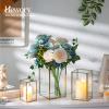 Glass Hurricane Candle Holder Large - Hewory 3pcs Gold Rectangle Flower Holders Centerpiece for Table, Tall Floor Square Pillar Candle Lantern for Wedding, Anniversary, Party, Fireplace, Dining Room view 4