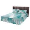 Full Bed Skirts Ruffled 2 Piece Set with Pillow Shams, Teal Marble Golden Lines Modern Ombre Abstract Luxury Ruffle Skirt Bedspread Classic Sheet with Pillowcases Bedding Sets view 1